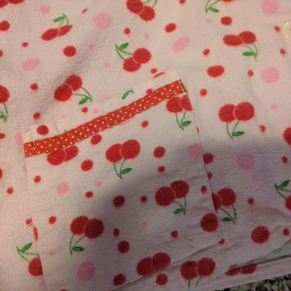 Pink Cherry Print 100% Cotton Pajamas Pants and Long Sleeve Top - Picture 3 of 7